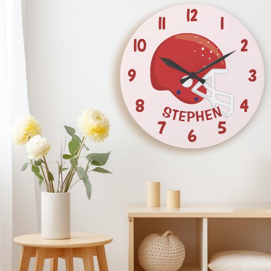 かわいい赤い少年たちのサッカーヘルメット寝室の壁 ラージ壁時計