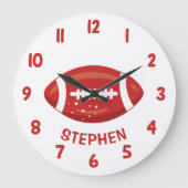 かわいい赤い少年たちのサッカーベッドルームの壁 ラージ壁時計 (正面)