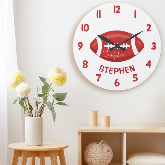 かわいい赤い少年たちのサッカーベッドルームの壁 ラージ壁時計