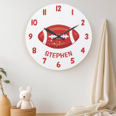 かわいい赤い少年たちのサッカーベッドルームの壁 ラージ壁時計