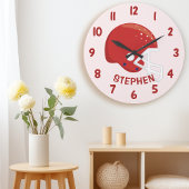 かわいい赤い少年のサッカー ヘルメット寝室の壁 ラージ壁時計