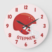 かわいい赤い少年のフットボールヘルメット寝室の壁 ラージ壁時計 (正面)