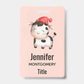 かわいい赤い帽子の幸せ牛 バッジ (Back)