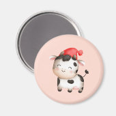 かわいい赤い帽子の幸せ牛 マグネット (正面/裏面)