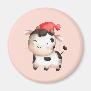 かわいい赤い帽子の幸せ牛 マグネット