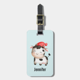かわいい赤い帽子の幸せ牛 ラゲッジタグ