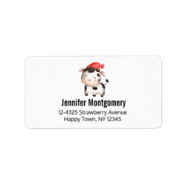 かわいい赤い帽子の幸せ牛 ラベル