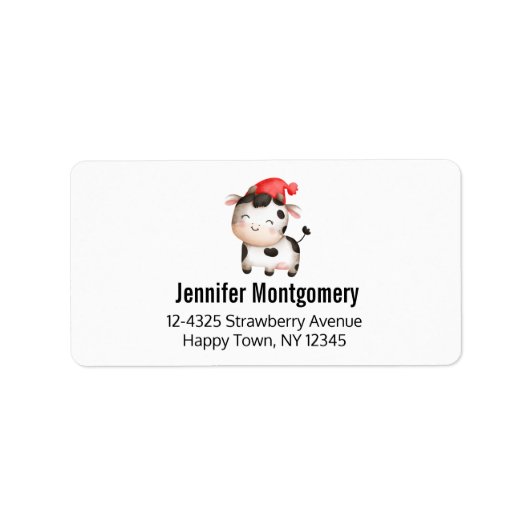 かわいい赤い帽子の幸せ牛 ラベル (正面)