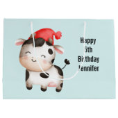 かわいい赤い帽子の幸せ牛 ラージペーパーバッグ (裏面)