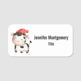 かわいい赤い帽子の幸せ牛 名札