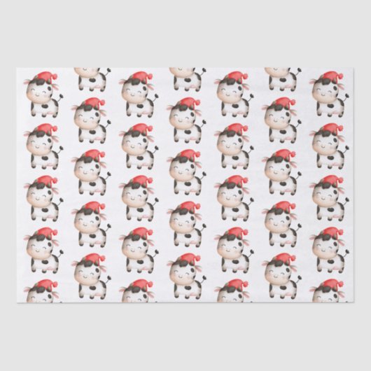 かわいい赤い帽子の幸せ牛 薄葉紙 (正面)