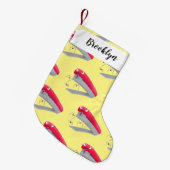 かわいい赤い幸せなホッチキス漫画イラスト スモールクリスマスストッキング (正面 (吊り時))