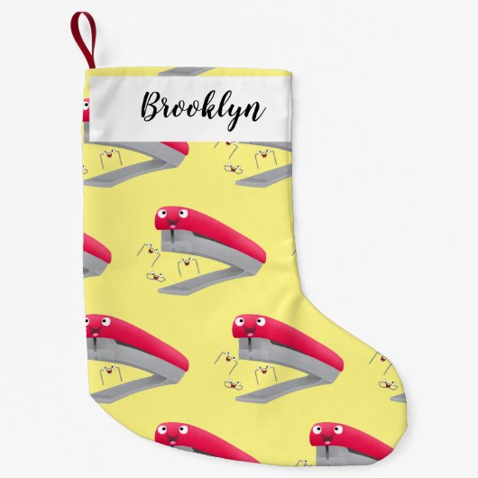 かわいい赤い幸せなホッチキス漫画イラスト スモールクリスマスストッキング (正面)