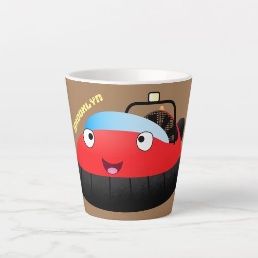 かわいい赤い幸せなホバークラフト漫画 カフェラテマグ (正面)