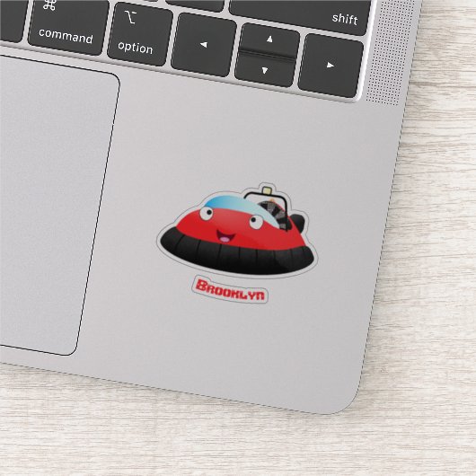 かわいい赤い幸せなホバークラフト漫画 シール (詳細)