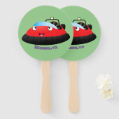 かわいい赤い幸せなホバークラフト漫画 ハンドファン (正面&裏面)