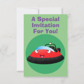 かわいい赤い幸せなホバークラフト漫画 招待状 (裏面)