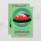 かわいい赤い幸せなホバークラフト漫画 招待状 (正面/裏面)