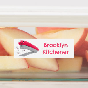 かわいい赤い幸せステープラーの漫画パーソナライズされた ラベル