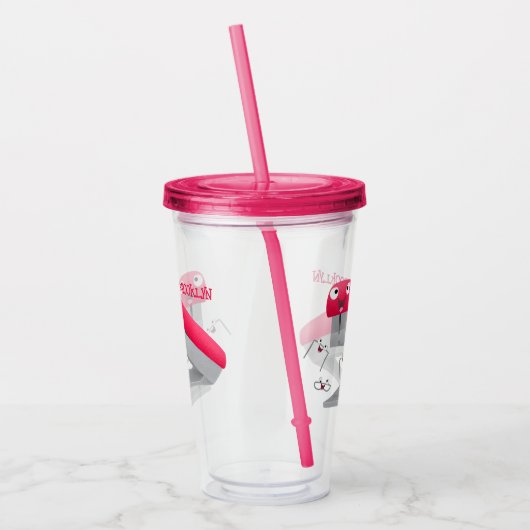 かわいい赤い幸せステープラー漫画イラストレーション アクリルタンブラー (左)