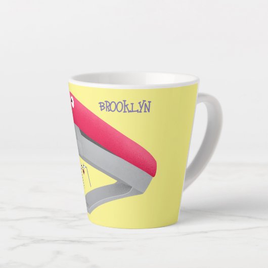 かわいい赤い幸せステープラー漫画イラストレーション カフェラテマグ (右アングル)