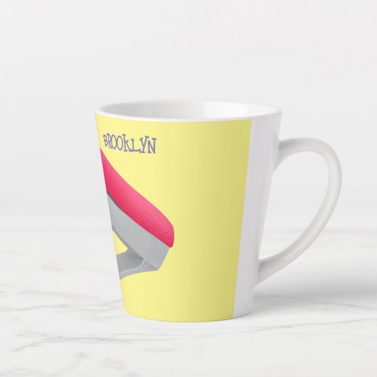 かわいい赤い幸せステープラー漫画イラストレーション カフェラテマグ (右)