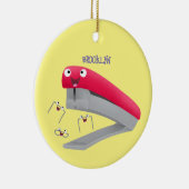 かわいい赤い幸せステープラー漫画イラストレーション セラミックオーナメント (右)