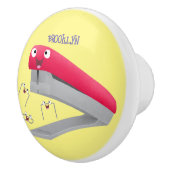 かわいい赤い幸せステープラー漫画イラストレーション セラミックノブ (右)