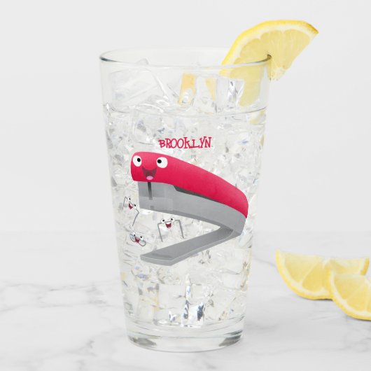 かわいい赤い幸せステープラー漫画イラストレーション タンブラーグラス (アイス裏面)