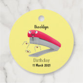 かわいい赤い幸せステープラー漫画イラストレーション フェイバータグ (裏面)