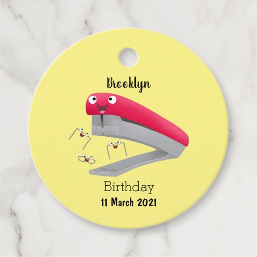 かわいい赤い幸せステープラー漫画イラストレーション フェイバータグ (正面)