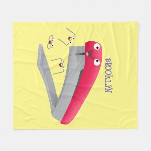 かわいい赤い幸せステープラー漫画イラストレーション フリースブランケット (正面(横))