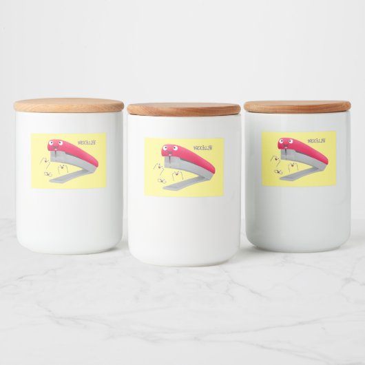 かわいい赤い幸せステープラー漫画イラストレーション フードラベル (ボトル)