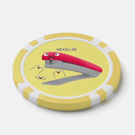 かわいい赤い幸せステープラー漫画イラストレーション ポーカーチップ (シングル)