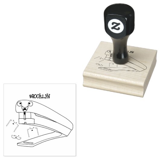 かわいい赤い幸せステープラー漫画イラストレーション ラバースタンプ (押印)