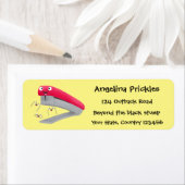 かわいい赤い幸せステープラー漫画イラストレーション ラベル (インサイチュ)