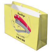 かわいい赤い幸せステープラー漫画イラストレーション ラージペーパーバッグ (裏面アングル)