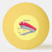 かわいい赤い幸せステープラー漫画イラストレーション 卓球ボール (正面)