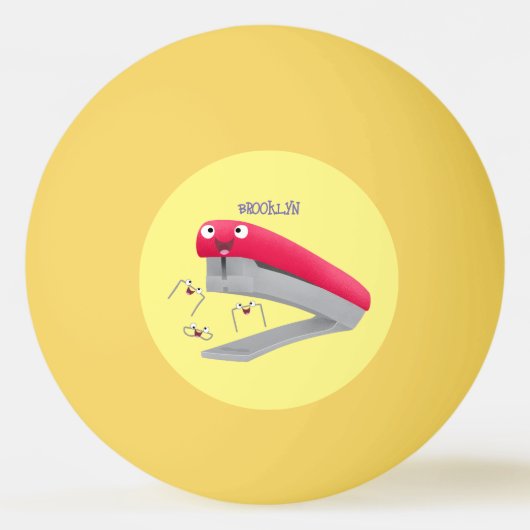 かわいい赤い幸せステープラー漫画イラストレーション 卓球ボール (正面)