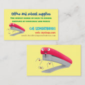 かわいい赤い幸せステープラー漫画イラストレーション 名刺 (正面/裏面)