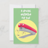 かわいい赤い幸せステープラー漫画イラストレーション 招待状 (裏面)