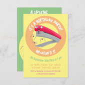 かわいい赤い幸せステープラー漫画イラストレーション 招待状 (正面/裏面)