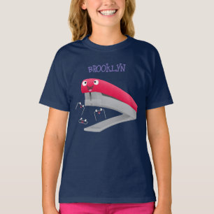 かわいい赤い幸せステープラー漫画イラストレーション Tシャツ
