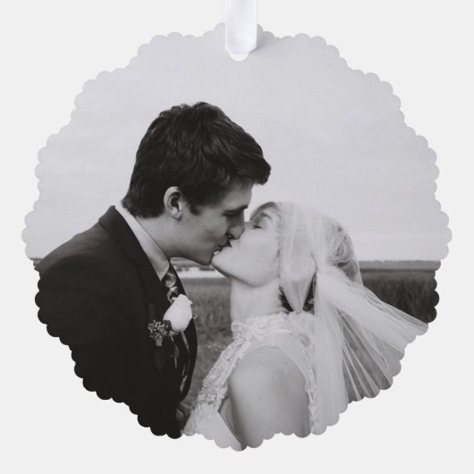 かわいい赤い弓の写真メリークリスマス オーナメントカード (裏面)