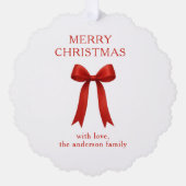 かわいい赤い弓の写真メリークリスマス オーナメントカード (正面)
