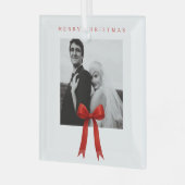 かわいい赤い弓の写真メリークリスマス ガラスオーナメント (正面左)