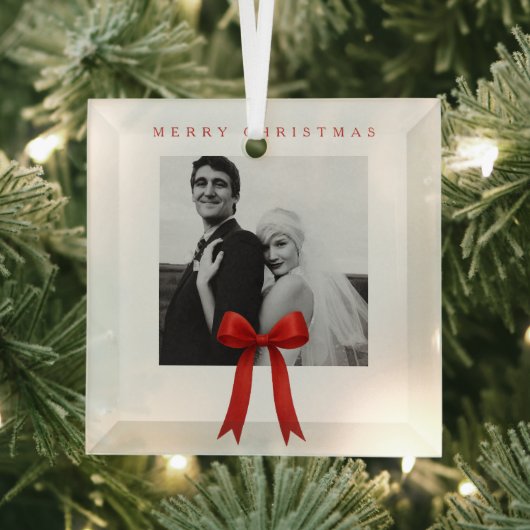 かわいい赤い弓の写真メリークリスマス ガラスオーナメント (インサイチュ)