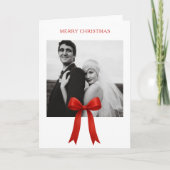 かわいい赤い弓の写真メリークリスマス シーズンカード (正面)