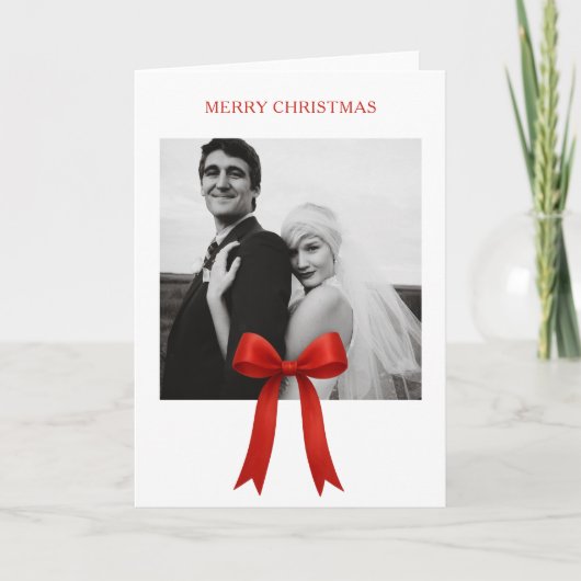 かわいい赤い弓の写真メリークリスマス シーズンカード (正面)