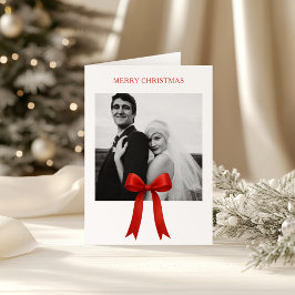 かわいい赤い弓の写真メリークリスマス シーズンカード